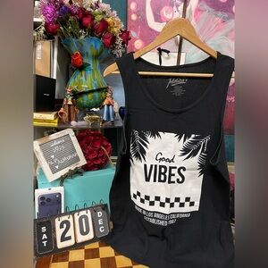 Good Vibes Livin' Palm Wave Logo Racerback Cropped Tank